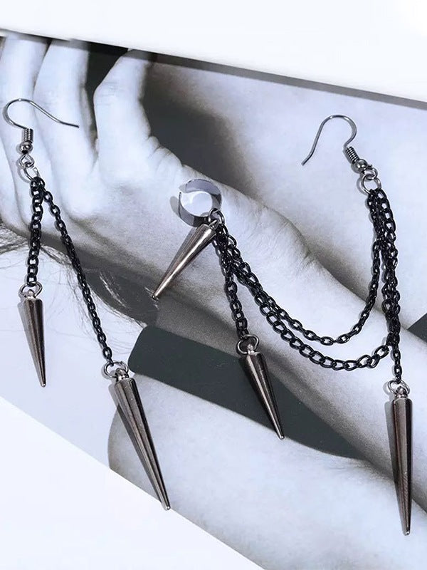 Punk Tassel Chain Rivet Pendant Earrings