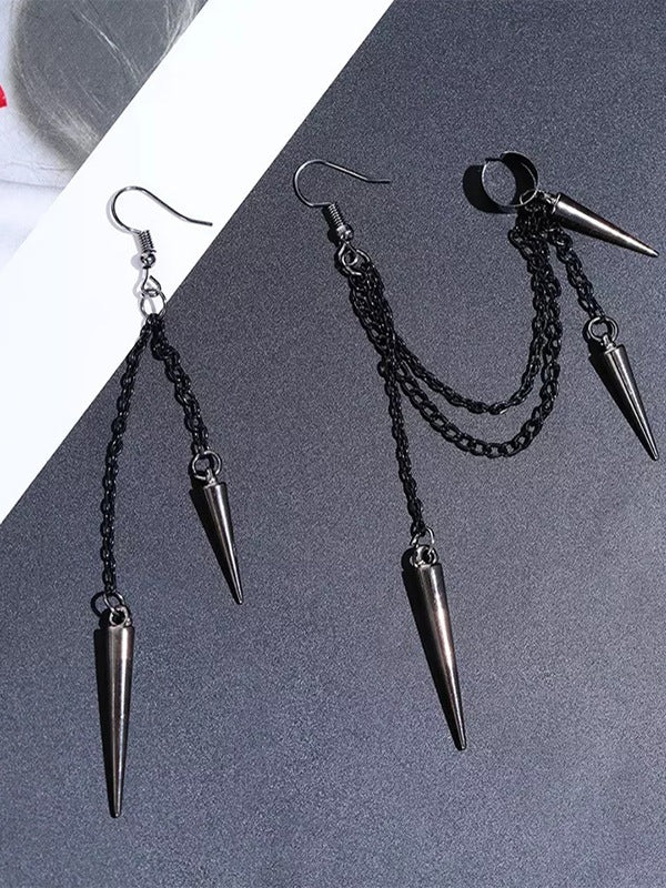 Punk Tassel Chain Rivet Pendant Earrings