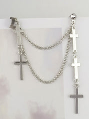 Chain Embellished Cross Drop Earring