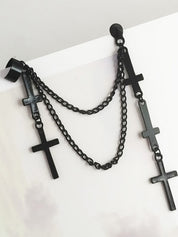 Chain Embellished Cross Drop Earring