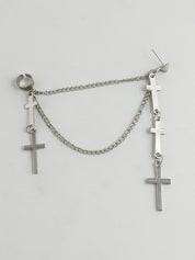 Chain Embellished Cross Drop Earring