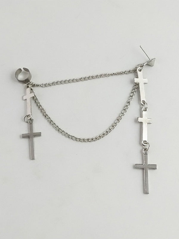 Chain Embellished Cross Drop Earring