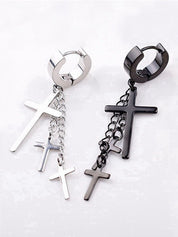 Chain Embellished Cross Drop Earring
