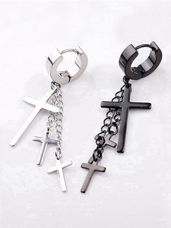 Chain Embellished Cross Drop Earring