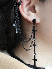 Chain Embellished Cross Drop Earring