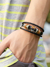 Men's Layered Braided Pu Leather Bracelet