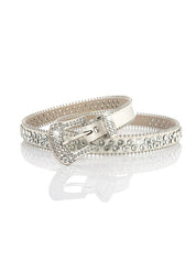 Double Rhinestone Pu Leather Buckle Belt