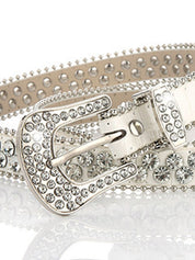 Double Rhinestone Pu Leather Buckle Belt
