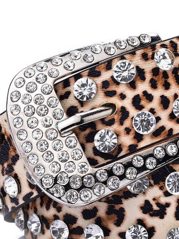 Double Rhinestone Pu Leather Belt
