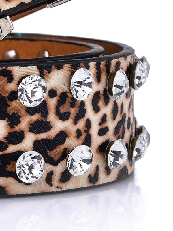 Double Rhinestone Pu Leather Belt