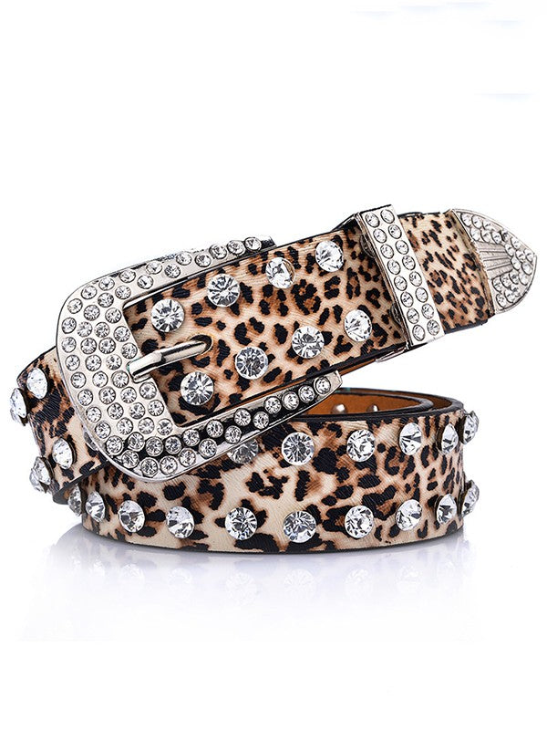 Double Rhinestone Pu Leather Belt