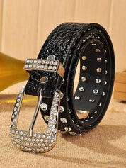 Double Rhinestone Pu Leather Belt