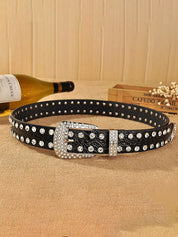 Double Rhinestone Pu Leather Belt
