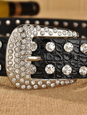 Double Rhinestone Pu Leather Belt