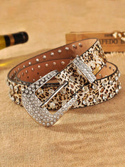 Double Rhinestone Pu Leather Belt