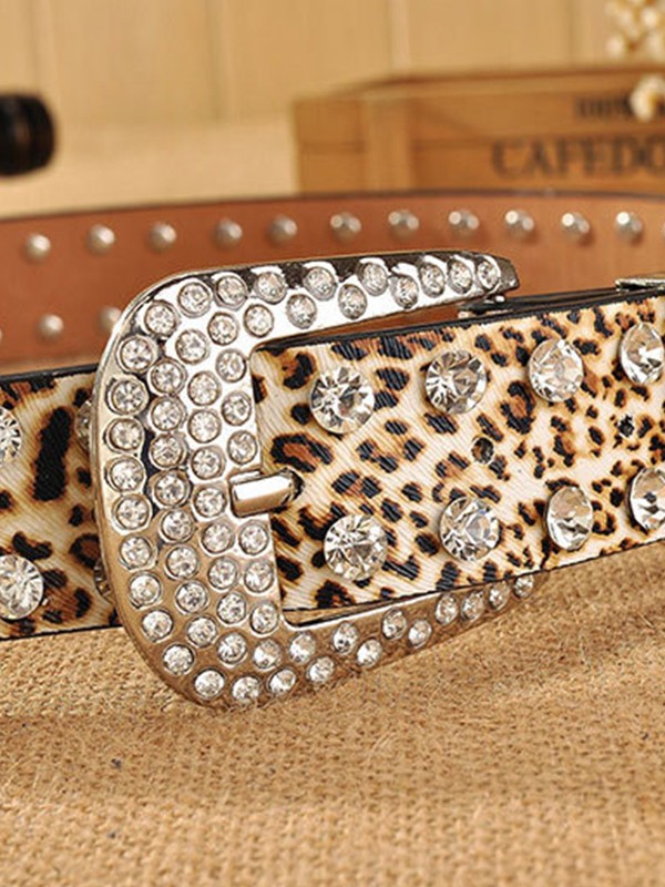 Double Rhinestone Pu Leather Belt