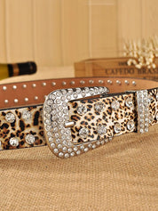 Double Rhinestone Pu Leather Belt