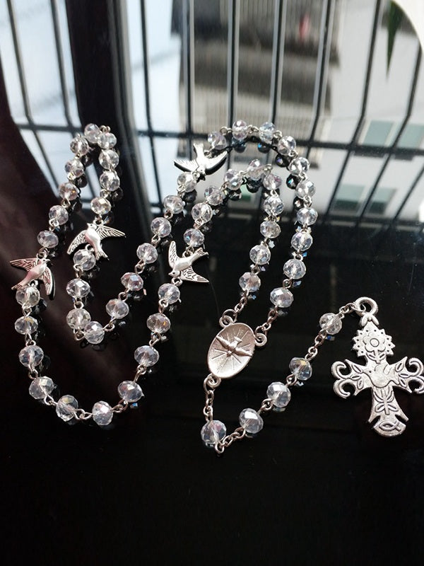 Pigeon Cross Pendant Long Beads Necklace