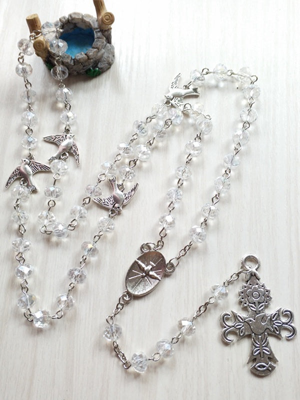 Pigeon Cross Pendant Long Beads Necklace