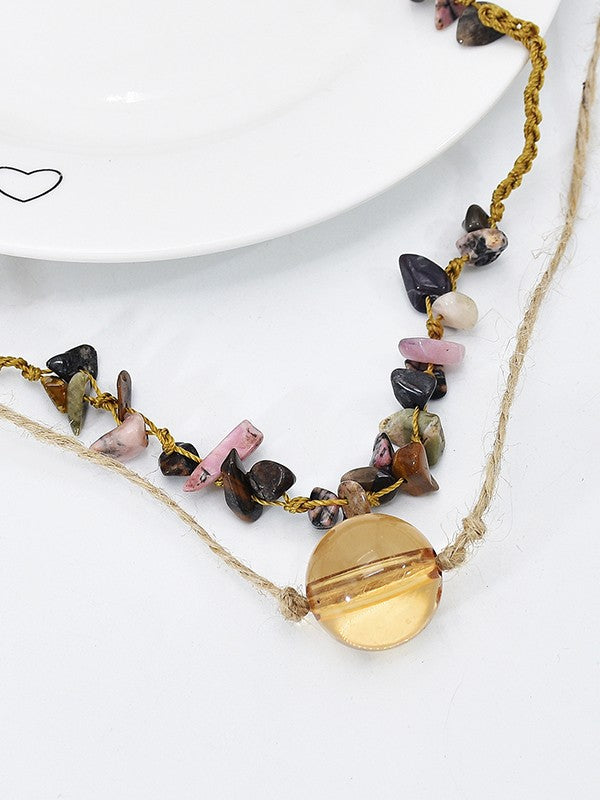 2pcs Vintage Stone Pendant Necklace