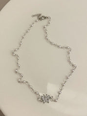 Rhinestone Butterfly Faux Pearl Necklace