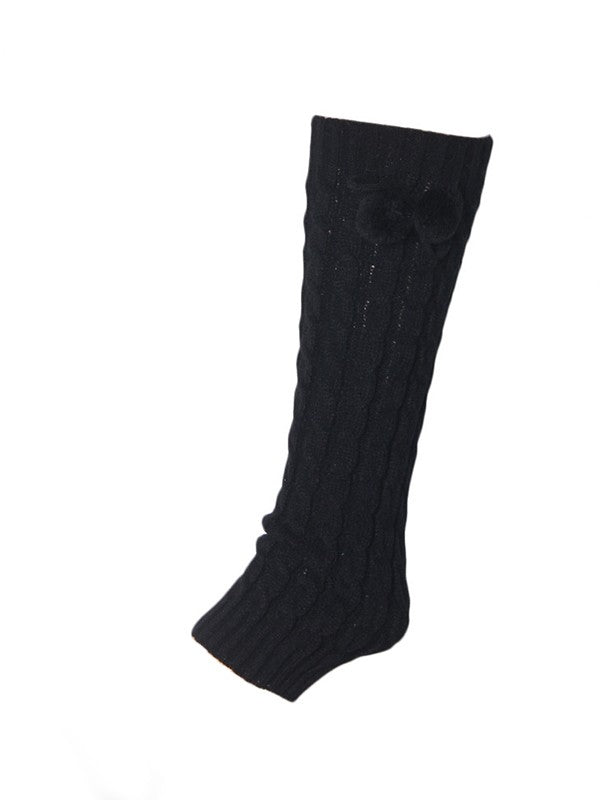 Pompom Decor Cable Knit Leg Warmer