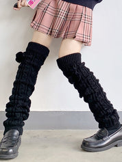 Pompom Decor Cable Knit Leg Warmer