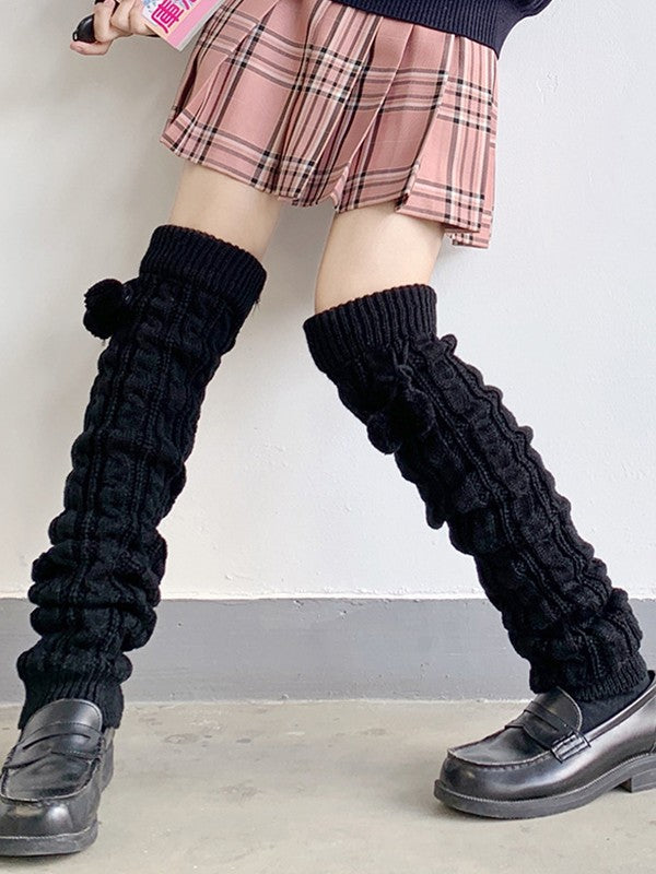Pompom Decor Cable Knit Leg Warmer