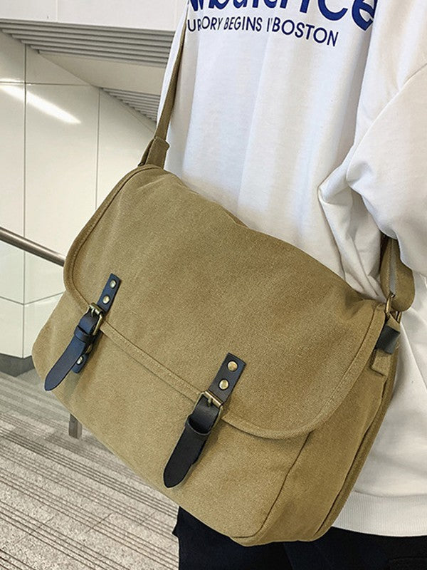 Buckle Strap Large Canvas Messenger Bag