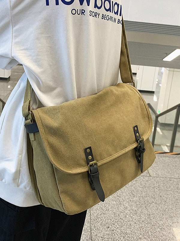 Buckle Strap Large Canvas Messenger Bag