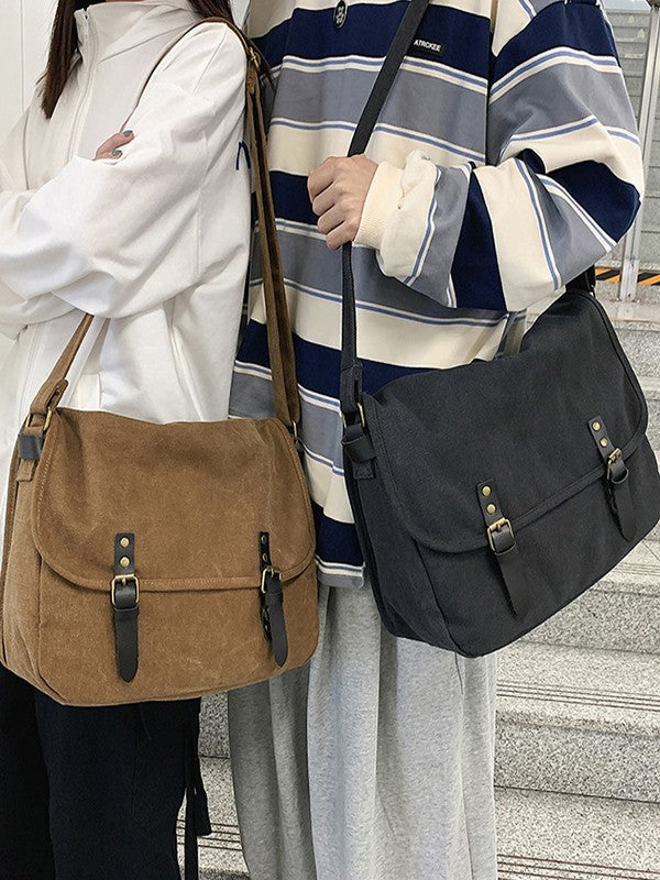 Buckle Strap Large Canvas Messenger Bag