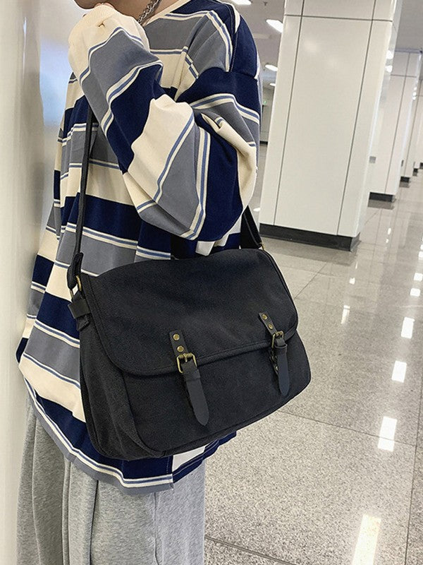 Buckle Strap Large Canvas Messenger Bag