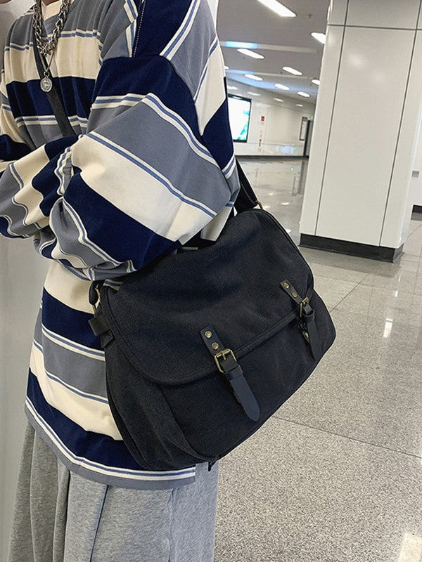 Buckle Strap Large Canvas Messenger Bag