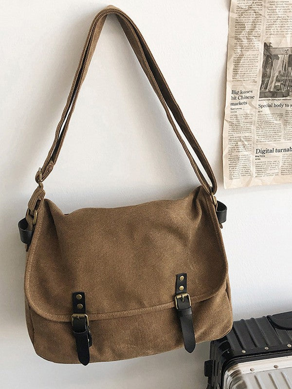 Buckle Strap Large Canvas Messenger Bag