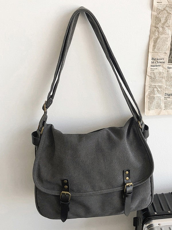 Buckle Strap Large Canvas Messenger Bag