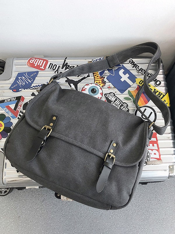 Buckle Strap Large Canvas Messenger Bag