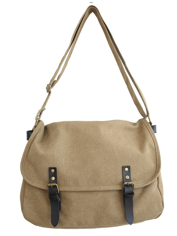 Buckle Strap Large Canvas Messenger Bag