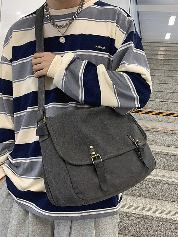 Buckle Strap Large Canvas Messenger Bag
