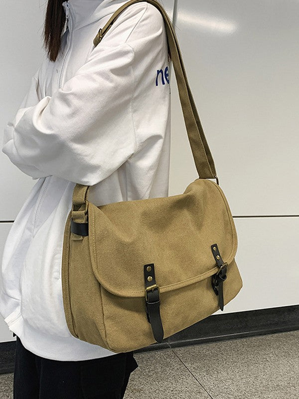 Buckle Strap Large Canvas Messenger Bag