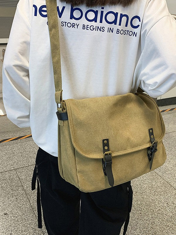 Buckle Strap Large Canvas Messenger Bag