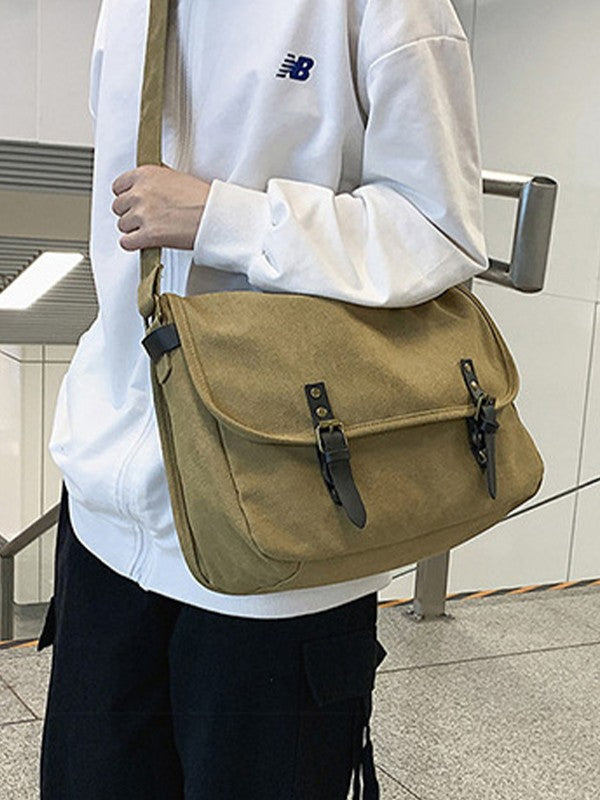 Buckle Strap Large Canvas Messenger Bag