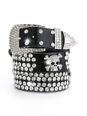 Rhinestone Skull Buckle Belt