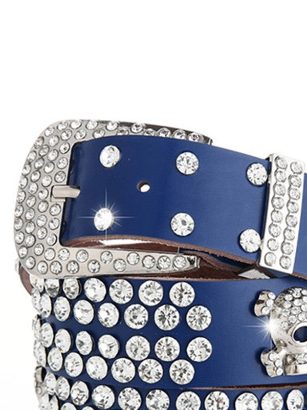 Rhinestone Skull Buckle Belt