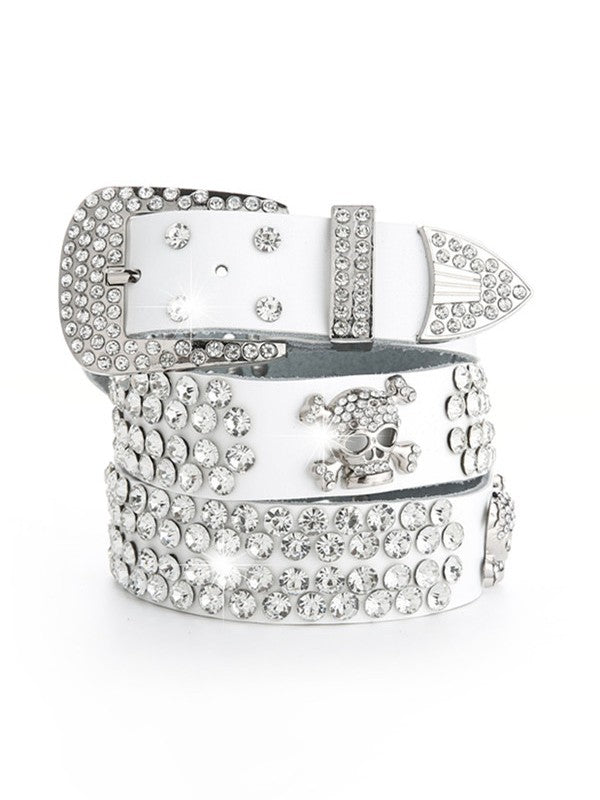 Rhinestone Skull Buckle Belt