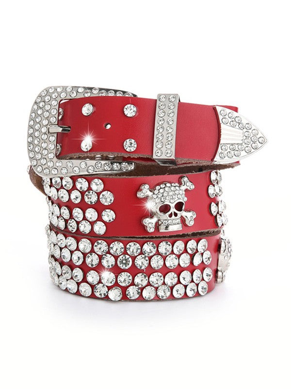 Rhinestone Skull Buckle Belt
