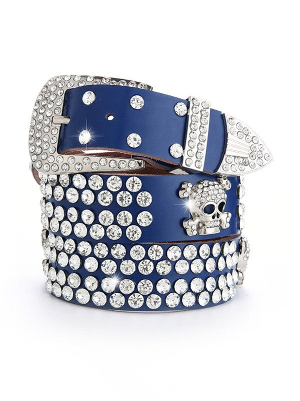 Rhinestone Skull Buckle Belt