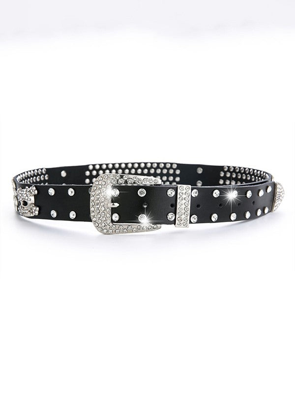 Rhinestone Skull Buckle Belt