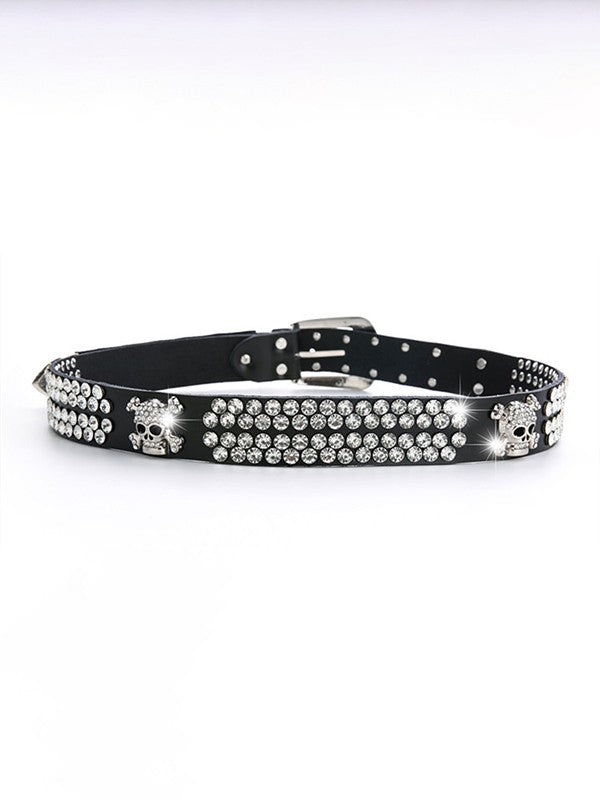 Rhinestone Skull Buckle Belt