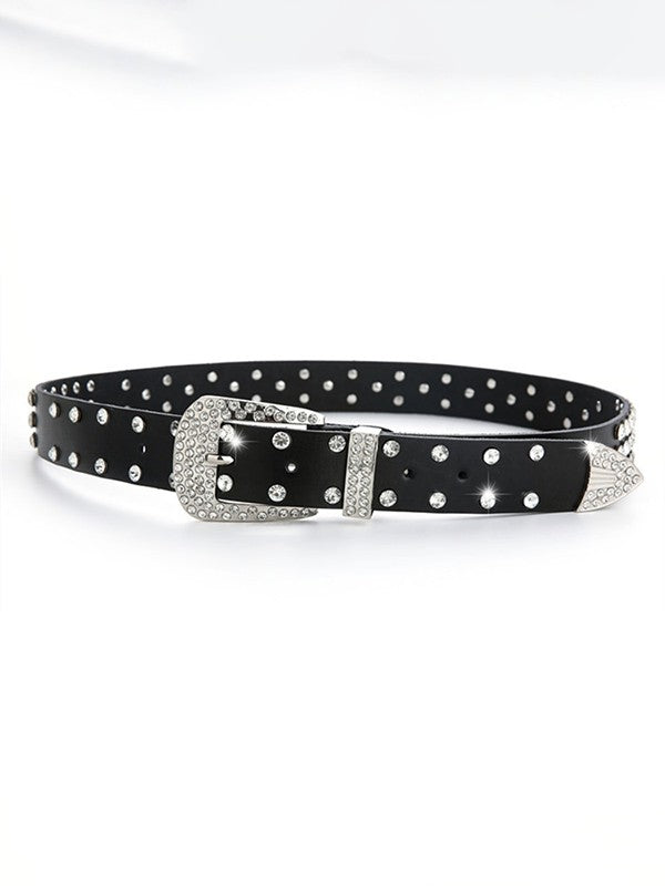 Rhinestone Skull Buckle Belt