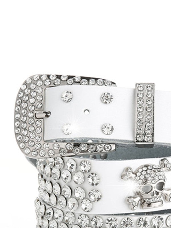 Rhinestone Skull Buckle Belt